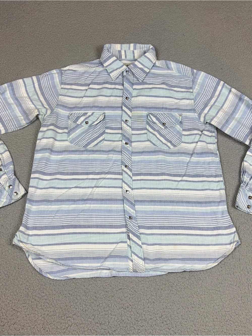 Ryan Michael Shirt Light Blue White Striped Button-Up Casual Pearl Snap
